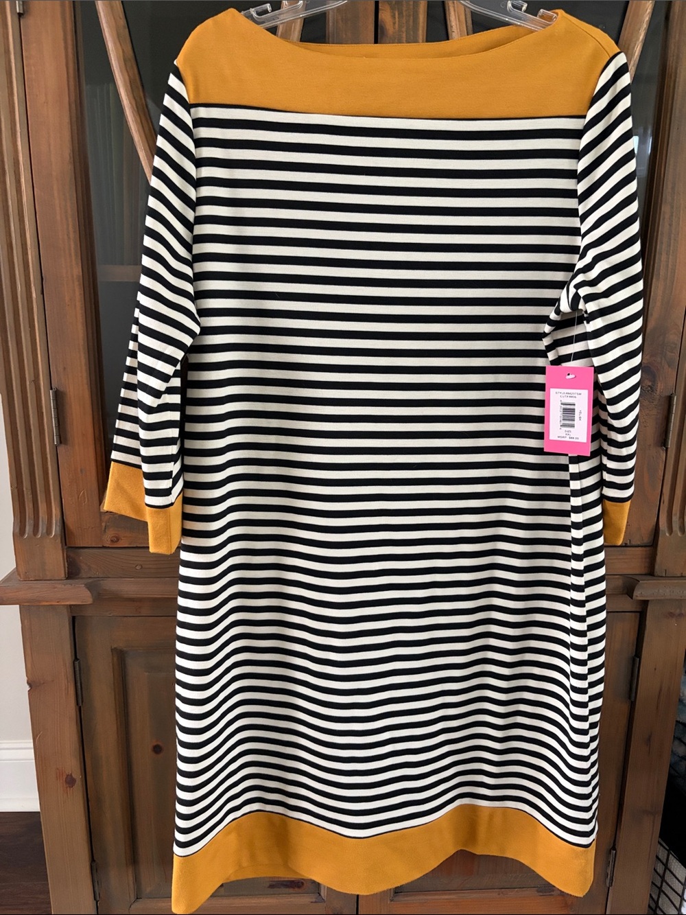 Isaac Mizrahi Black and White Striped Dress with Mustard Trim